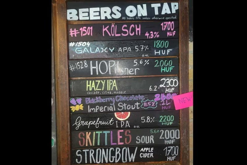 Budapest: 9-tier Hungarian & Craft Beer Tasting w/ snacks - How the tasting flows: 4 canned basics, then 5 house beers